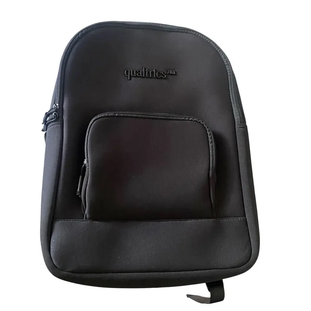 Qualtrics Black on Black Waterproof Backpack with Pockets - Laptop Bookbag NEW